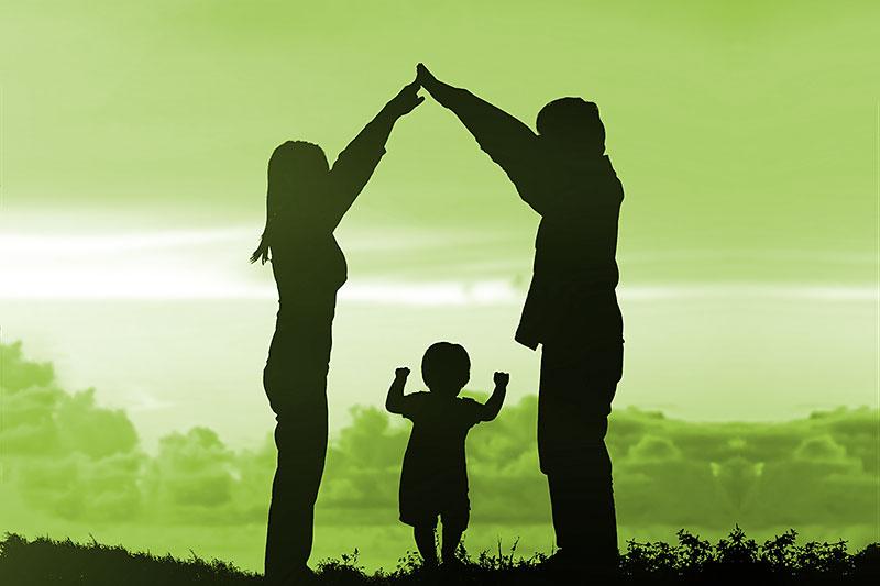 Graphic drawing of a family standing united.